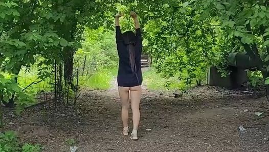 hot teen shy to flash outdoors but showed hard nipples